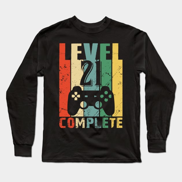 Vintage 21th Wedding Anniversary Level 21 Complete Video Gamer Birthday Gift Ideas Long Sleeve T-Shirt by smtworld